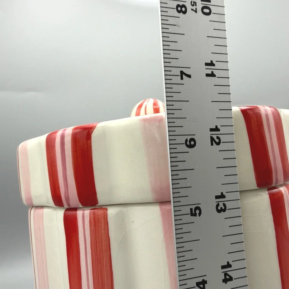 Jackson & Perkins Ceramic Canister Large Red Pink Striped Peppermint Lid